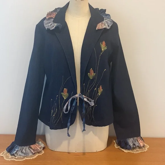 Hand Crafted Floral Embroidered Jean Jacket - Picture 6 of 17